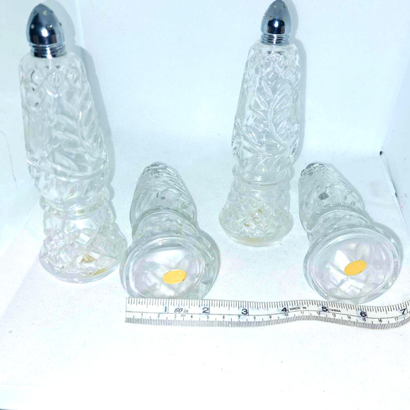 BEAUTIFUL Made in Germany Crystal 7" Tall 4 Salt & Pepper Shakers Etched Rose - Picture 3 of 9